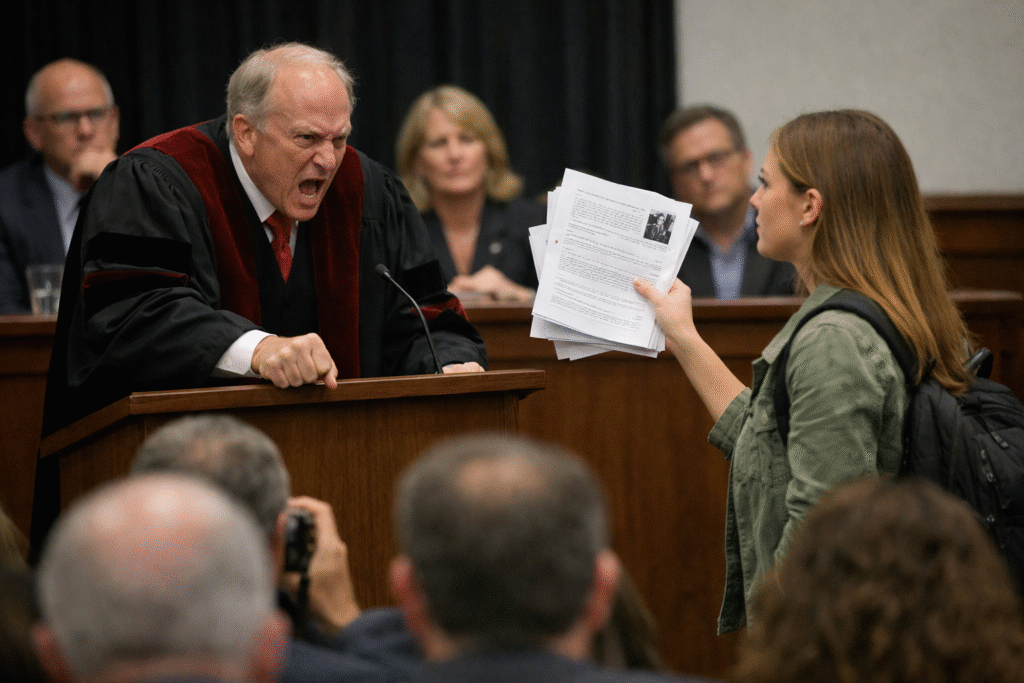 «¡Siéntese o la expulso del campus!» gritó el rector, golpeando el atril, sin saber que la estudiante llevaba pruebas suficientes para desmoronar su prestigio académico entero hoy mismo ahora público.